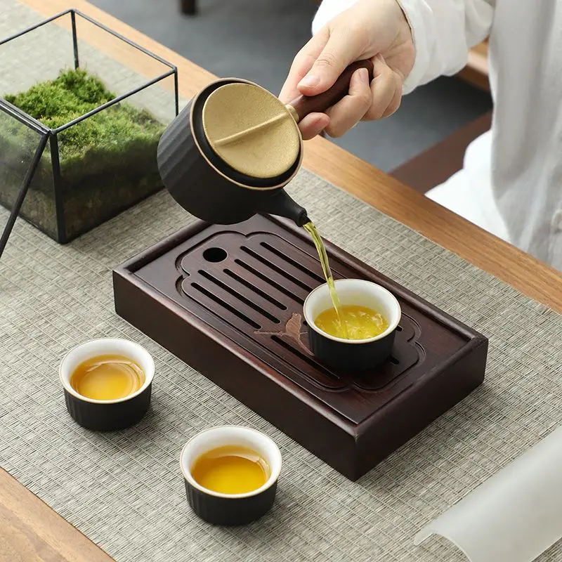 Japanese Portable Tea Serving Tray Travel Zen Mini Bamboo Tea Tray Wooden Small-scale Drainage Outdoors Exquisite Board Set