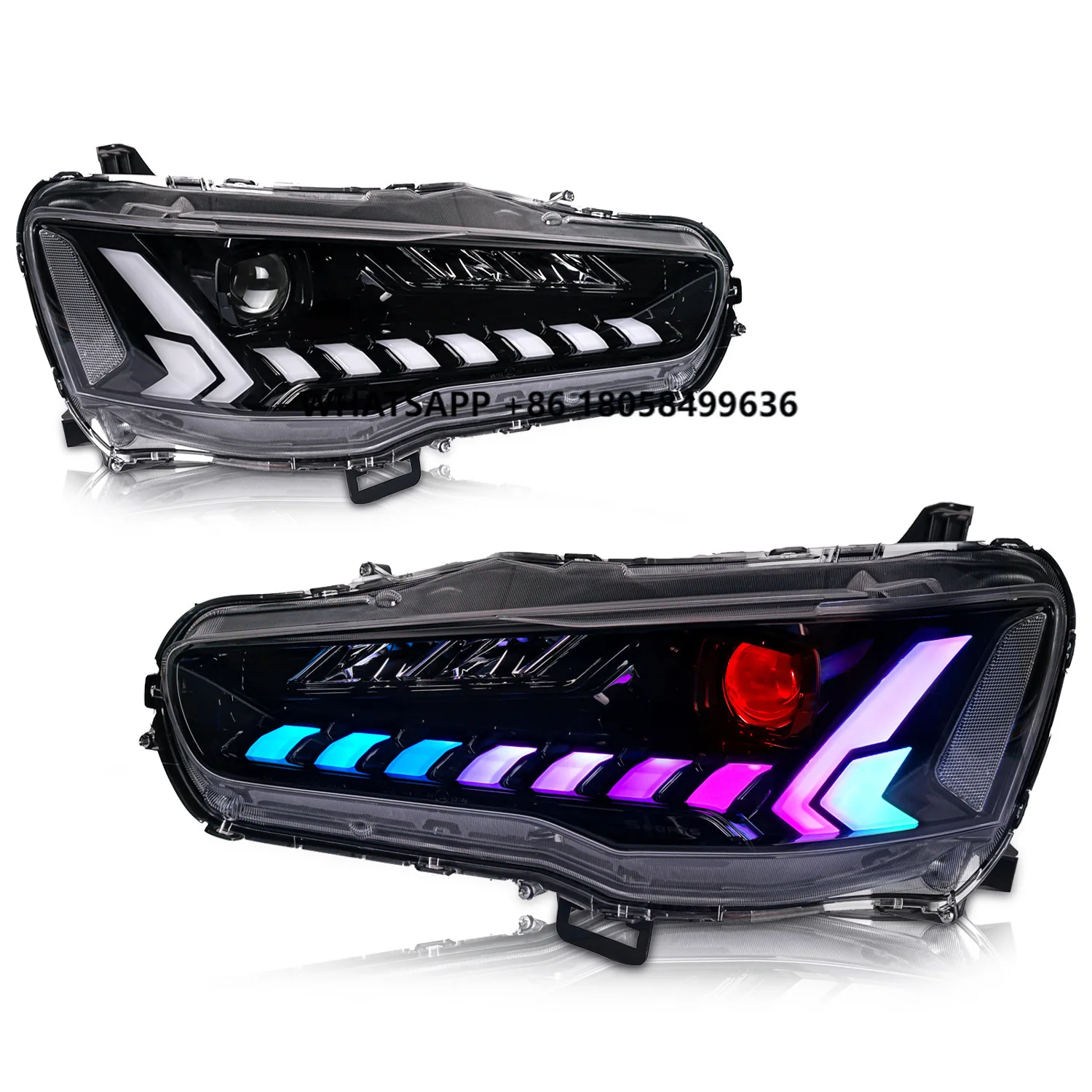 

MRD подходит для Lancer 2008-2023 EVO X светодиодная передняя фара автомобиля RGB в сборе для автомобильных фар