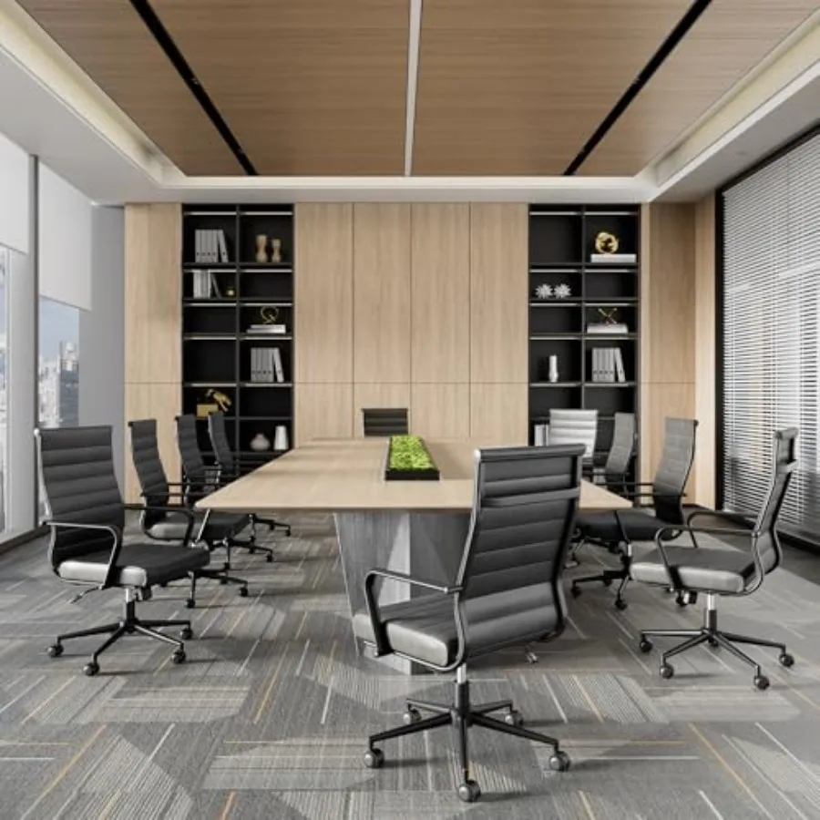 Office chair for home office use, genuine leather, brown, ergonomic ribbed design with height-adjustable swivel and rolling cas