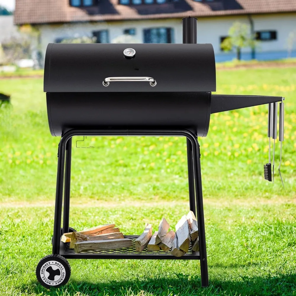 

Bbq Grill, 30 Barrel Charcoal with Side Table, 627 Square Inches, Outdoor Backyard, Patio and Parties, Bbq Grill