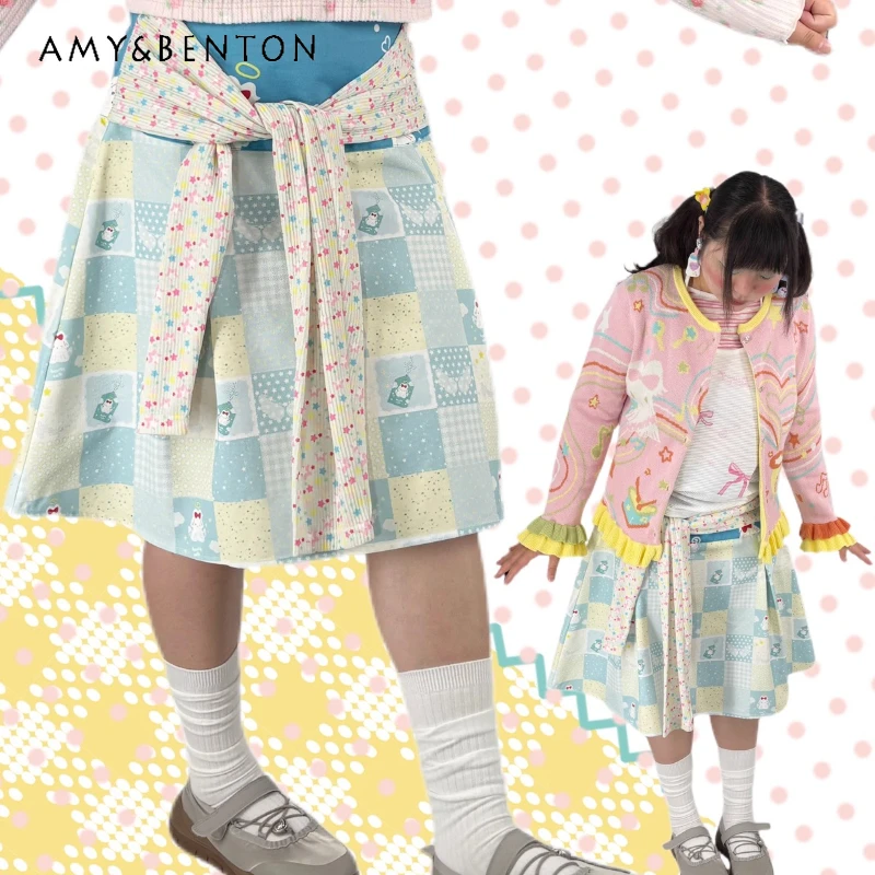 

Autumn New Blue Animal Print Loose Women's Knee-Length Skirt Original Design Versatile Slimming Age-Reducing Half Skirts Ladies