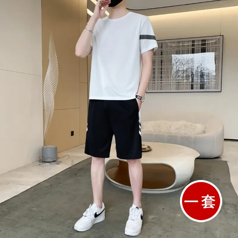 Premium Men's Sportswear Running Fitness Quick-Dry Training Suit Sweat Absorbing Two-Piece Summer Dad Suit