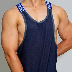 Men's Underwear Solid Color Letters Print Denim Vest Sports Fitness Sling Loose Pajamas Casual Home Tank Top Vests