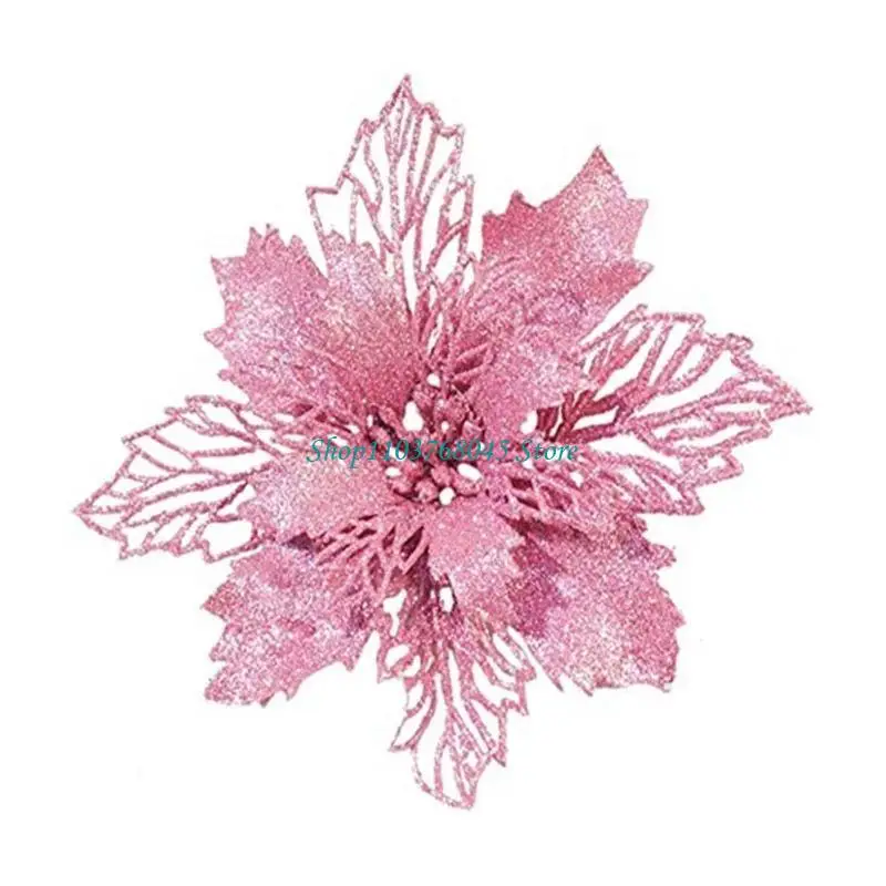 R53F 9cm Glitter Artifical Poinsettia Flower Christmas Tree Decorations for Xmas Wreath Ornaments Wedding Party - Image 3