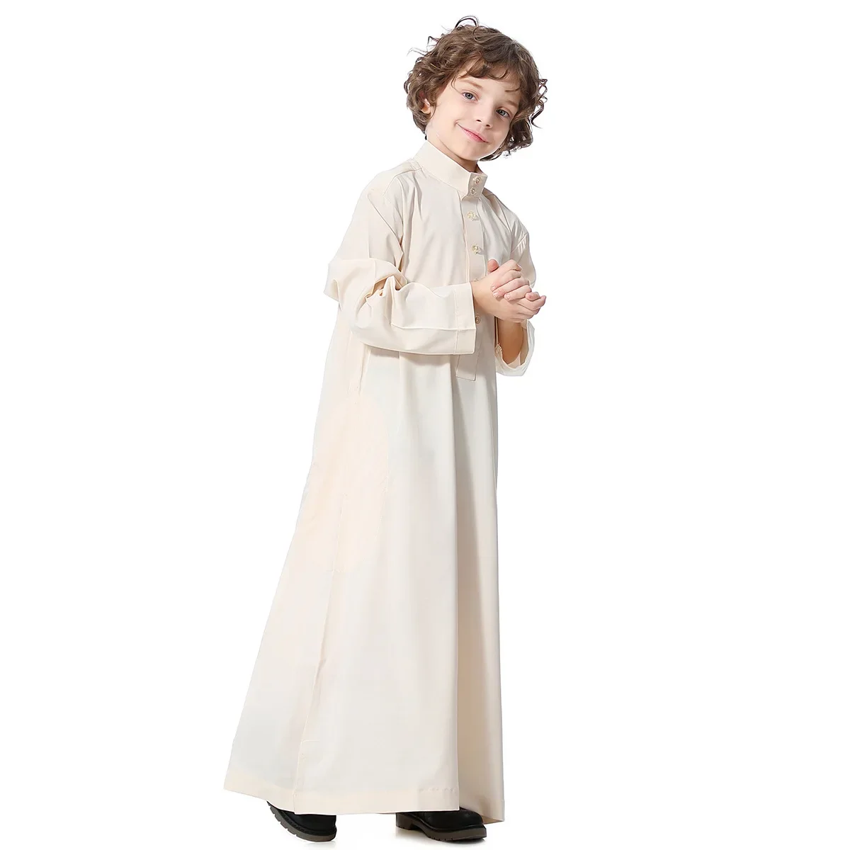 Muslim Children Abaya Ramadan Jubba Prayer Thobe Boy Long Dress Kids Caftan Islamic Robe Stand Collar Gown for Kaftan Dubai Arab