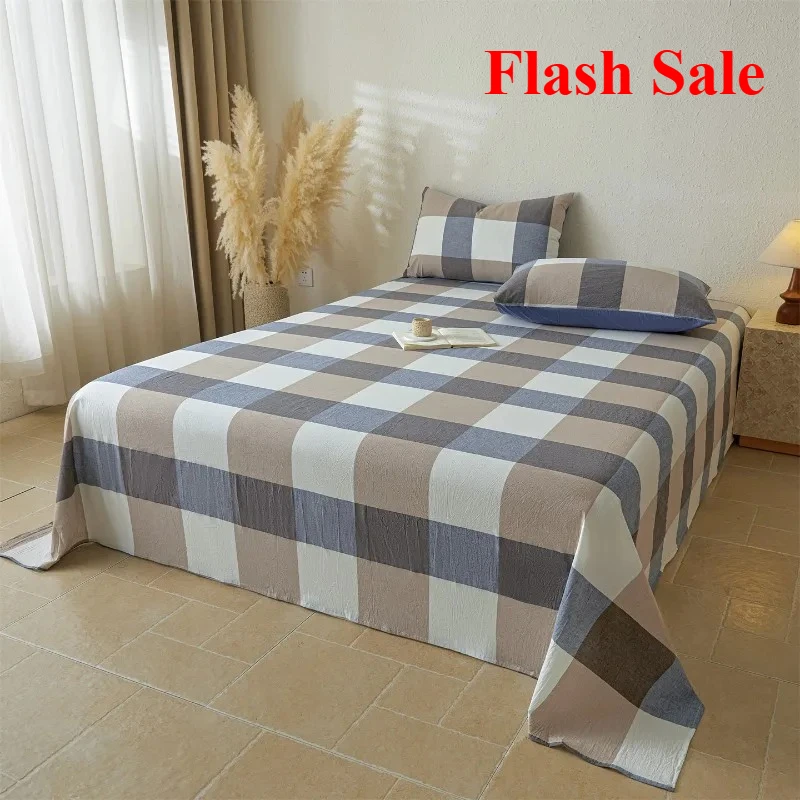 

2025 new cotton washed cotton plaid sheets 1-piece without pillowcase skin-friendly cotton sheets student dormitory