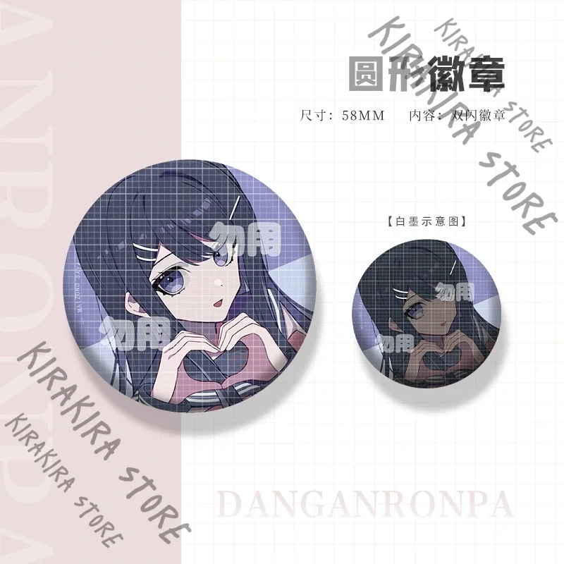 Danganronpa Yasuhiro Taeko Kaede Akamatsu Maizono Sayaka شارة فلاش مزدوجة صفيح شعار دبوس الصدر ديكور تميمة عالية الجودة
