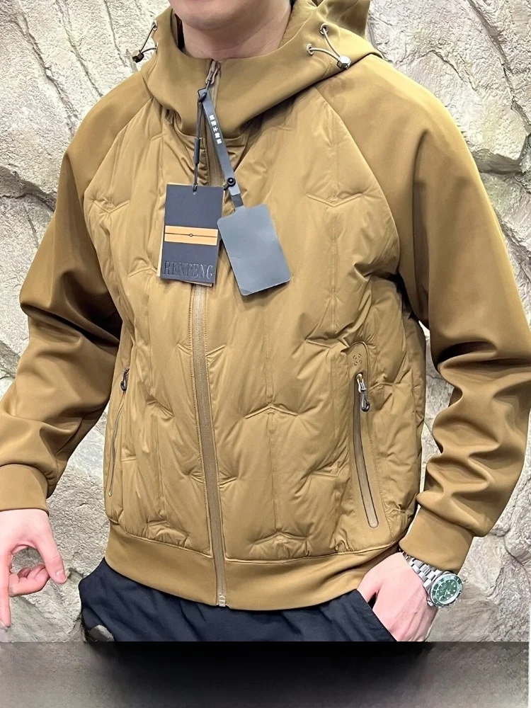 

Warmth Du down Jaet Men's Outdoor Commuting Hooded Coat Thiened Polyester Fiber Polyurethane Elastic Fiber Zipper Closure