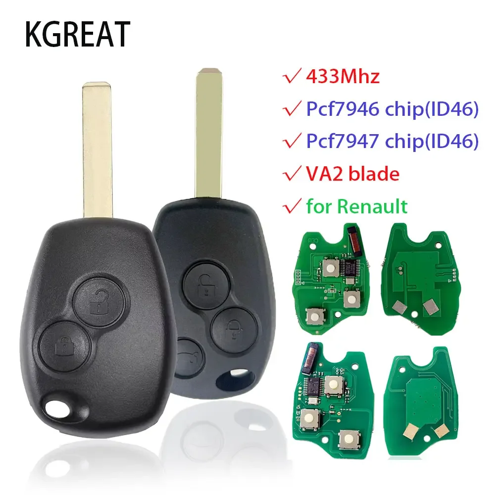 

5pcs Kgreat Car Remote Key For Renault Duster Modus Clio 3 Twingo DACIA Logan Sandero Kangoo 433MHz 7946/7947 ID46 Chip
