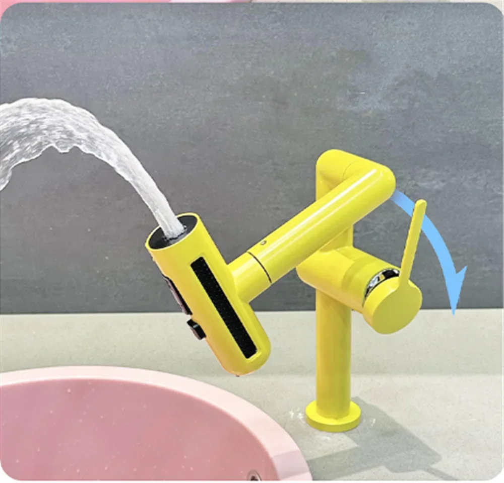 Yellow Rainfall Basin Faucet Bathroom Sink Faucet Multi functions Rotation Sink Faucet Basin Tap Hot Cold Mixer Tap Crane