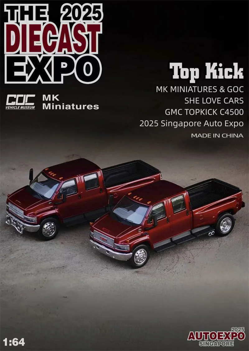 

MK Miniatures & GOC 1:64 KODIAK Metallic Red / GMC TOP KICK UP TRUCK Metallic Red Литая под давлением модель автомобиля Коллекция миниатюрных моделей