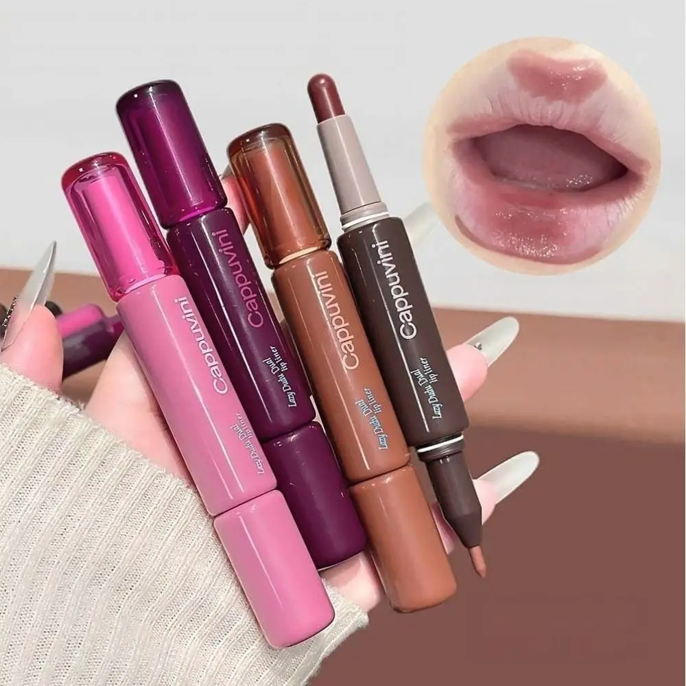 2 In 1 Lipstick Liner Combo Easy Outlining Velvet Texture Dual-Use Lip Liner Non-Fade Long Lasting Lip Liner Pencil Daily Makeup