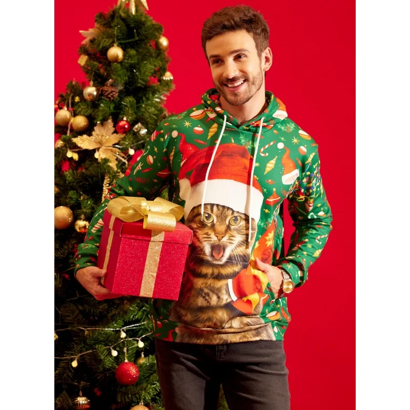 ثلاثية الأبعاد مطبوعة سانتا كلوز يسوع الألبكة هوديي للرجال عيد الميلاد نمط كم طويل بلايز عادية البلوز البلوز فضفاض هوديس