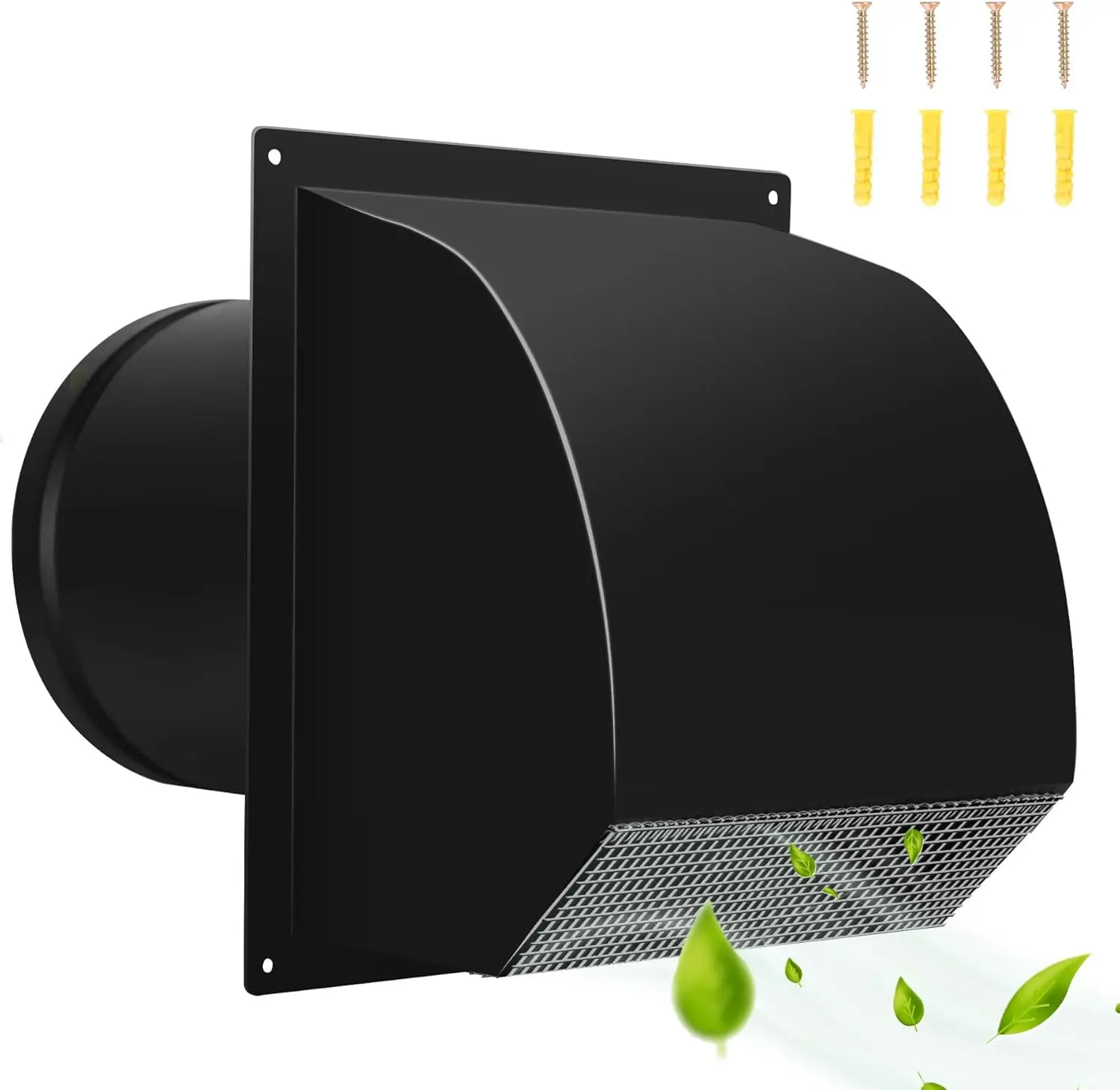 

8 Inch Arc-Shaped Wall Vent Cover with Screen & Damper, Black for Kitchen and Exhaust