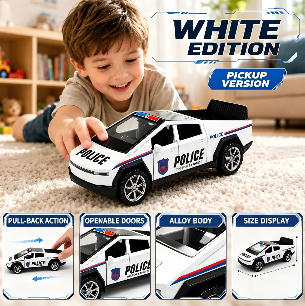 Set de coches de policía de aleación fundida a presión, estilo futurista, con puertas que se abren y mini vehículo todoterreno, adorno navideño