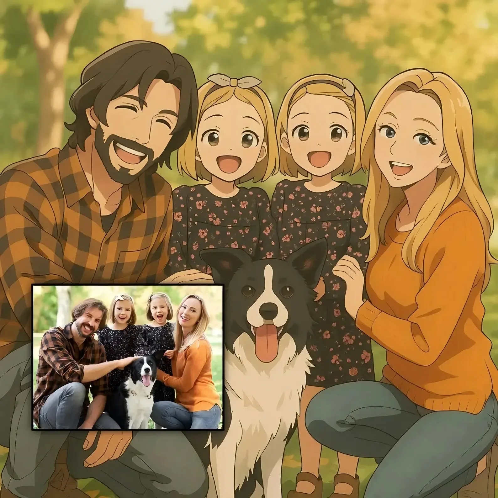 2D Flat , unframed Personalized Ghibli-Style Custom Photo Canvas Wall Art - Suitable for Hom,Birthday Wedding Gift for