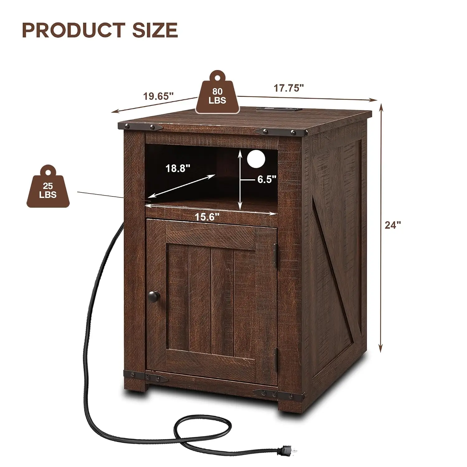 Farmhouse Nightstand with Charging Station, 24