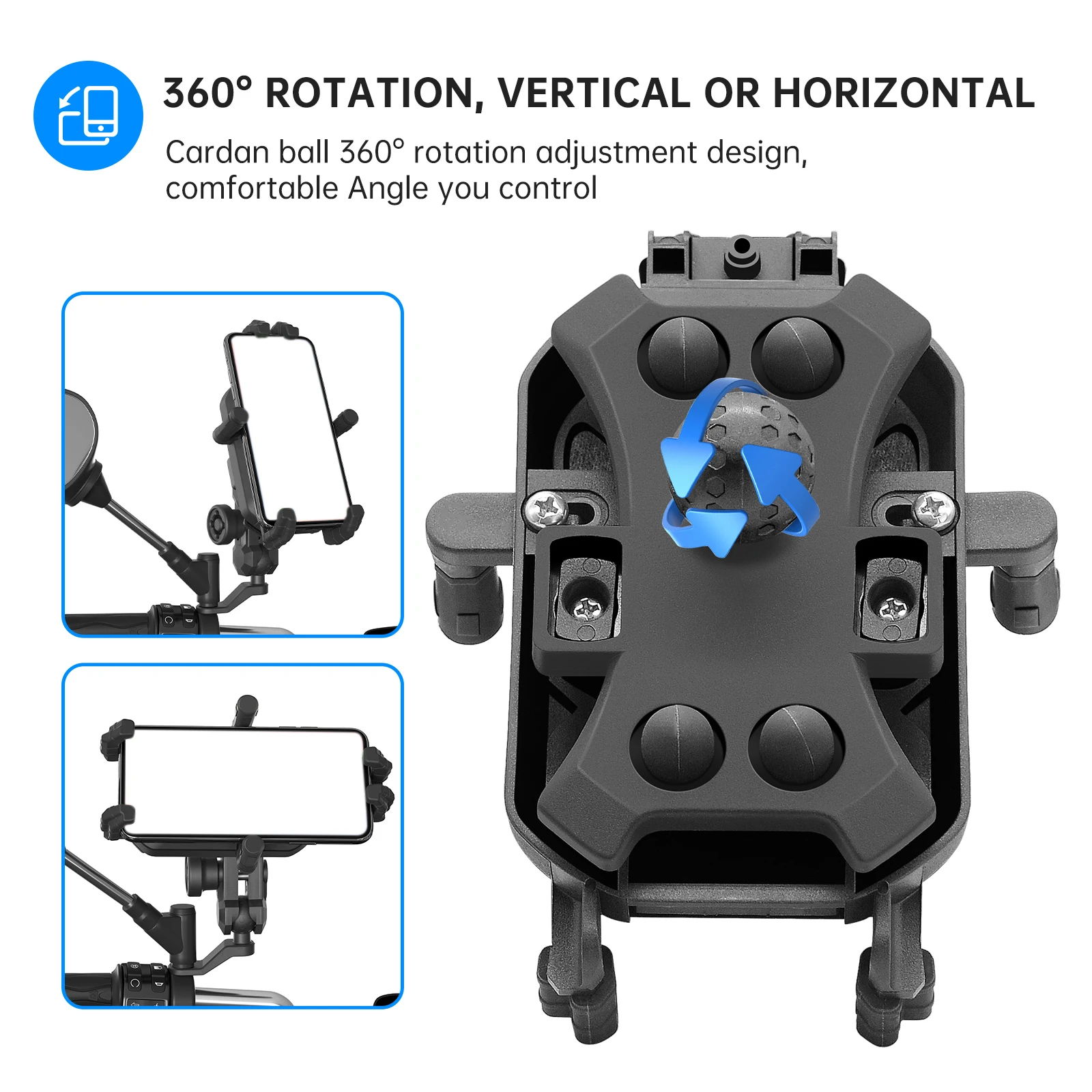 Motorcycle Phone Holder Anti Handlebar Phone Mount 360 Rotatable Shock Absorption Bike Phone Holder for 3.5-7.2inch Smartphone