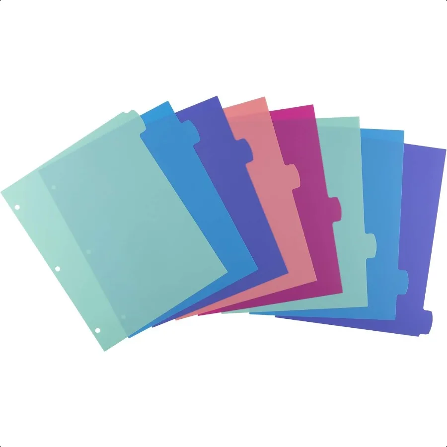 3링 바인더용 쓰기 및 지우기 가능한 디바이더, 세트당 8개의 탭, 다채로운 큰 탭, 파스텔 바인더 디바이더, 보고서 정리에 좋음