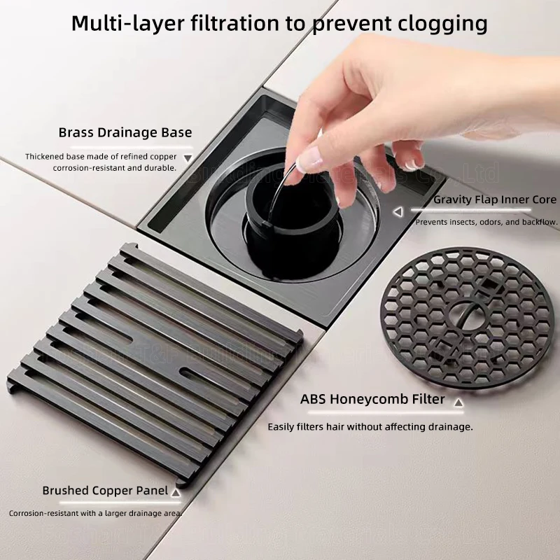 New Modern Black Grey Bathroom Shower Accessories Brass 4 Deodorant SUS 201 304 Stainless Steel Floor Drain