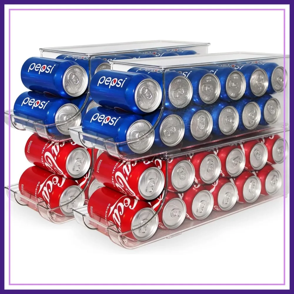 

Stackable Soda Can Organizer with Lids, Clear Dispenser for Fridge, Holds 12 Cans