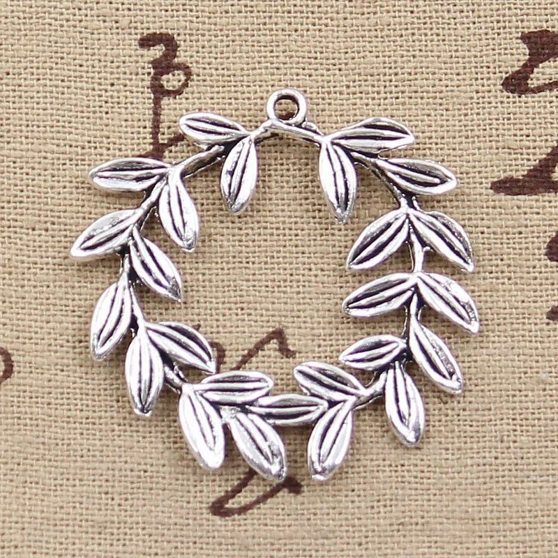 8pcs Charms Olive Branch Wreath Antique Bronze Silver Color Pendants Making DIY Handmade Tibetan Bronze Jewelry