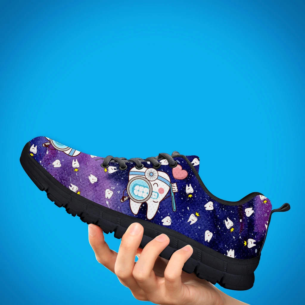 Fashion Star Design Black Platform Sneakers Cute Cartoon Teeth Print Lightweight Breathable Summer Shoes Zapatos