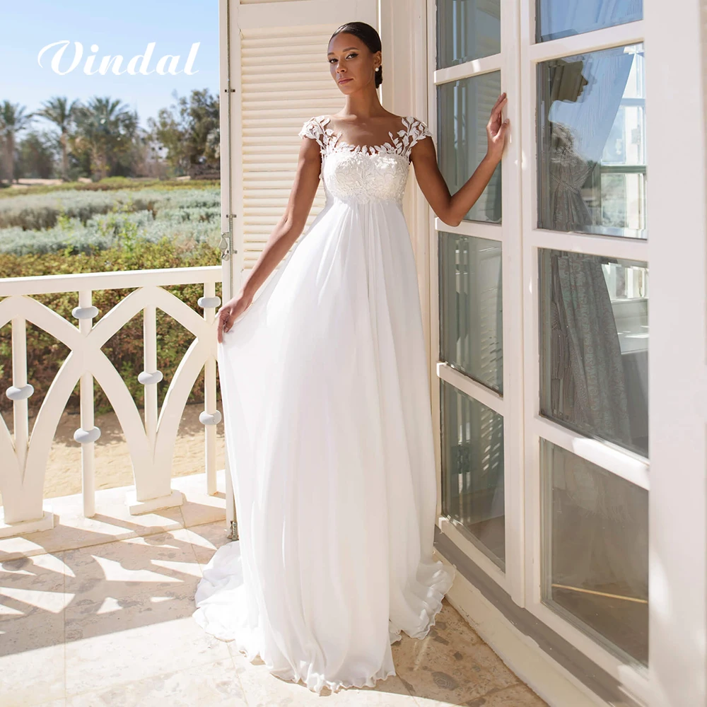 Vindal Boho robe de mariée pour les femmes enceintes mancherons en mousseline de soie a-ligne robe de mariée de maternité robe de fiançailles de plage personnalisée