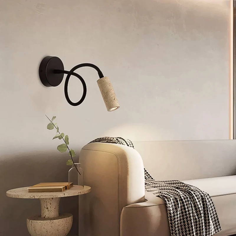 Wabi Sabi Creative Flexible Wall Lamp Marble Nordic Bedside Study Reading Light Corridor Yellow Stone Decor Sconce Led G9