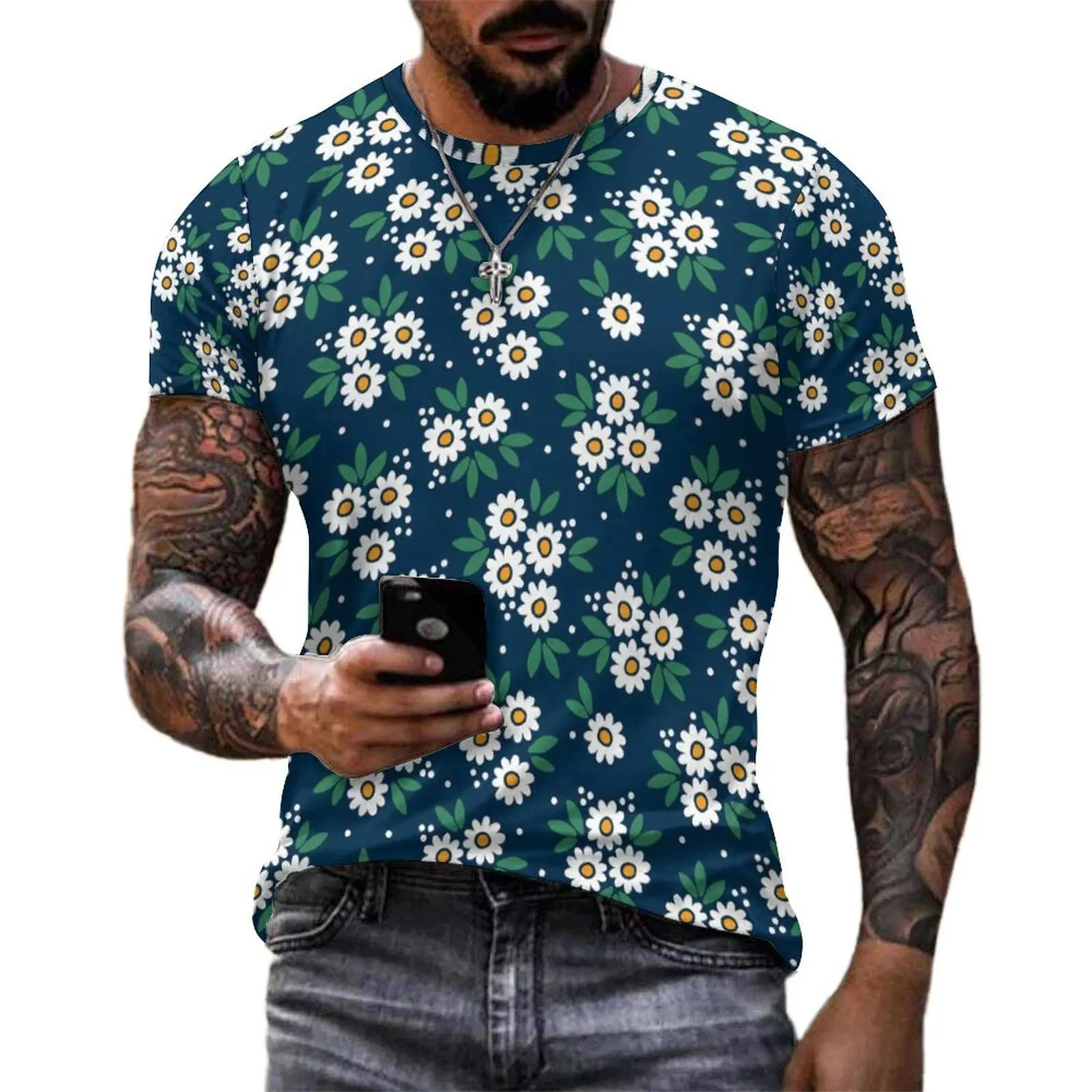 Summer T Shirt Daisies Blossom T Shirts Abstract Flowers Awesome Fashion Tee Shirt Man Short Sleeve Design Oversize Clothes