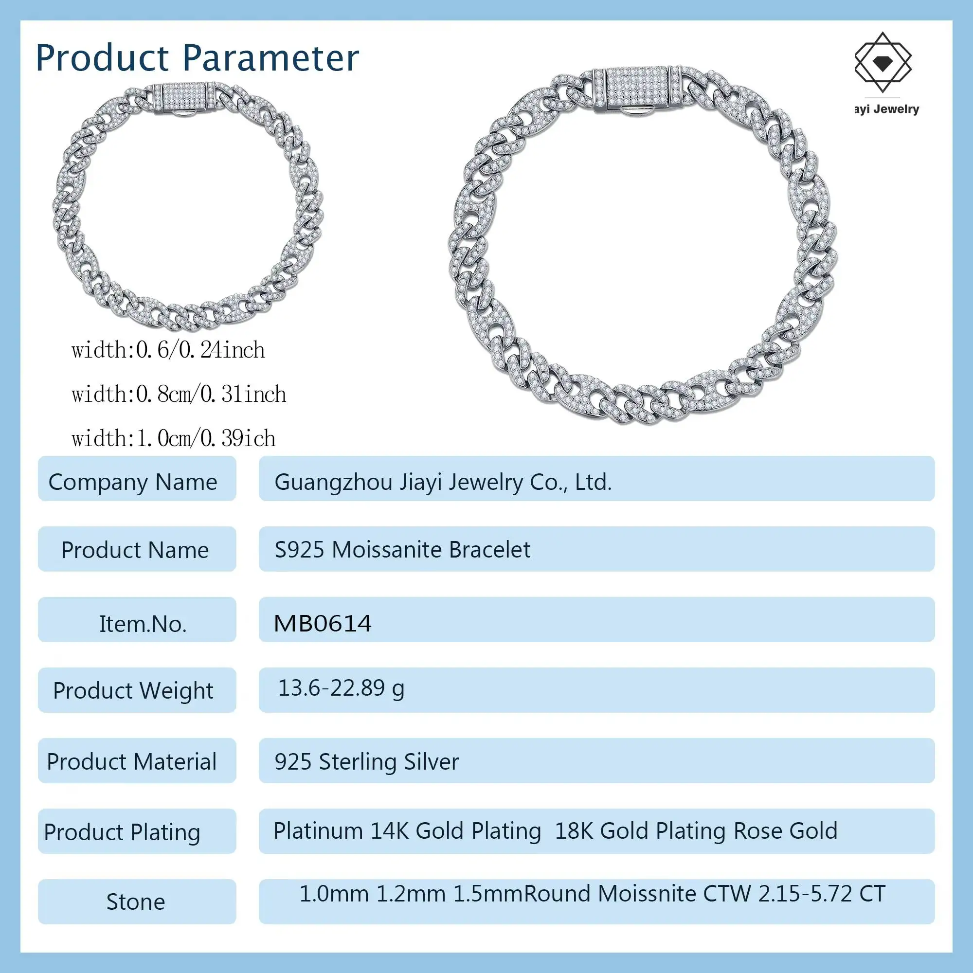 Fashion 6mm-10mm S925 Sterling Silver Cuban Link Bracelet Full Moissanite Light Catcher Chain 2.5-5.72 CTW..