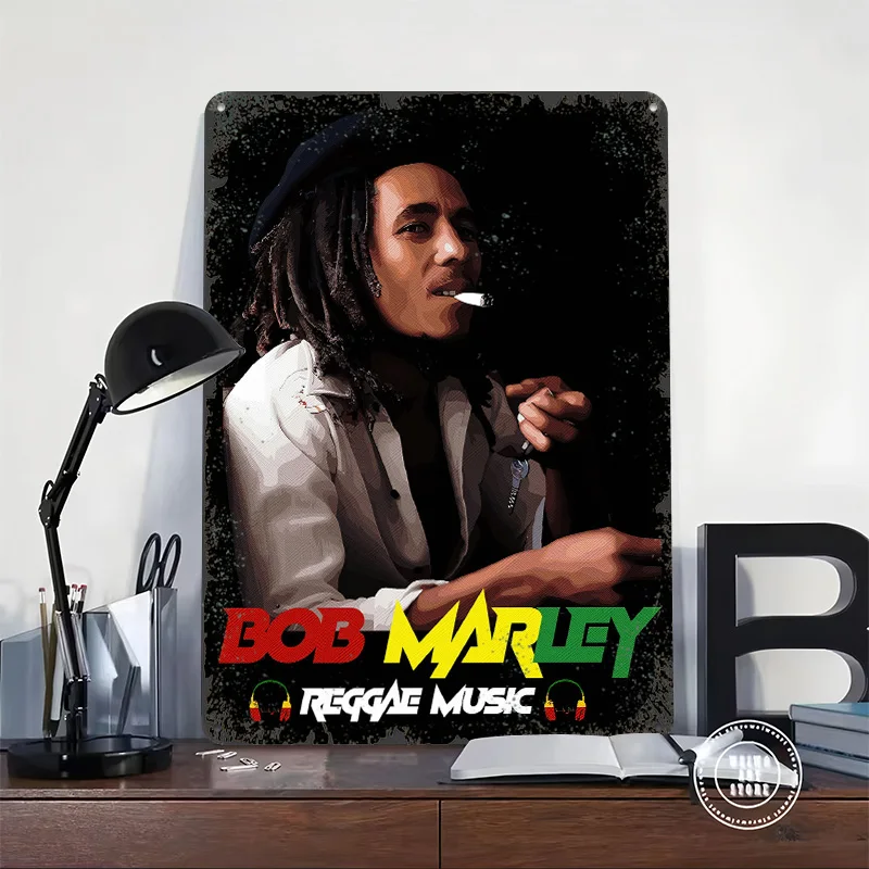 Bob Marley Reggae Music Portrait Poster Customized Wall Art Vintage Metal Signs Retro Tin Plaque for Man Cave Home Decor Items