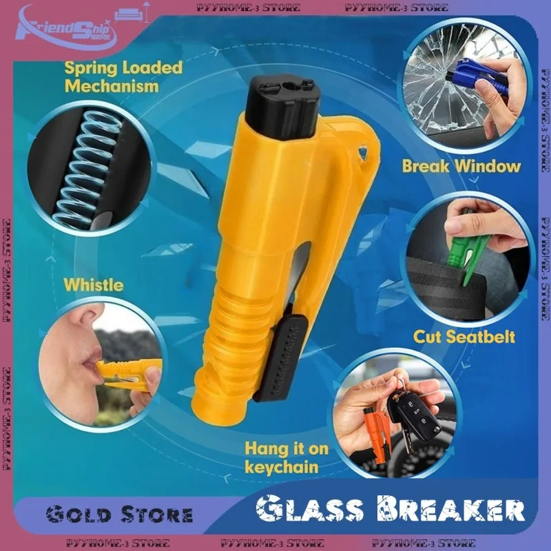 

Car Window Breaker Tool Keychain Glass Breaker Safety Hammer Seatbelt Cutter Survival Whistle Emergency Escape Car Accessories