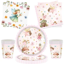 Fairy Party Supplies for Girls First Birthday Fairies Themed Baby Shower Party Decorations Tableware Paper Plates Napkins Cups