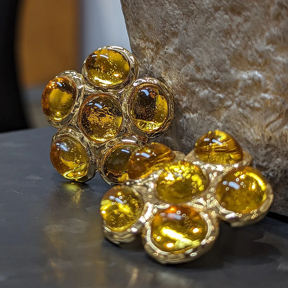 

Western Medieval Glazed, Yellow and Gold Luxury Flower Stud Earrings Wholesale