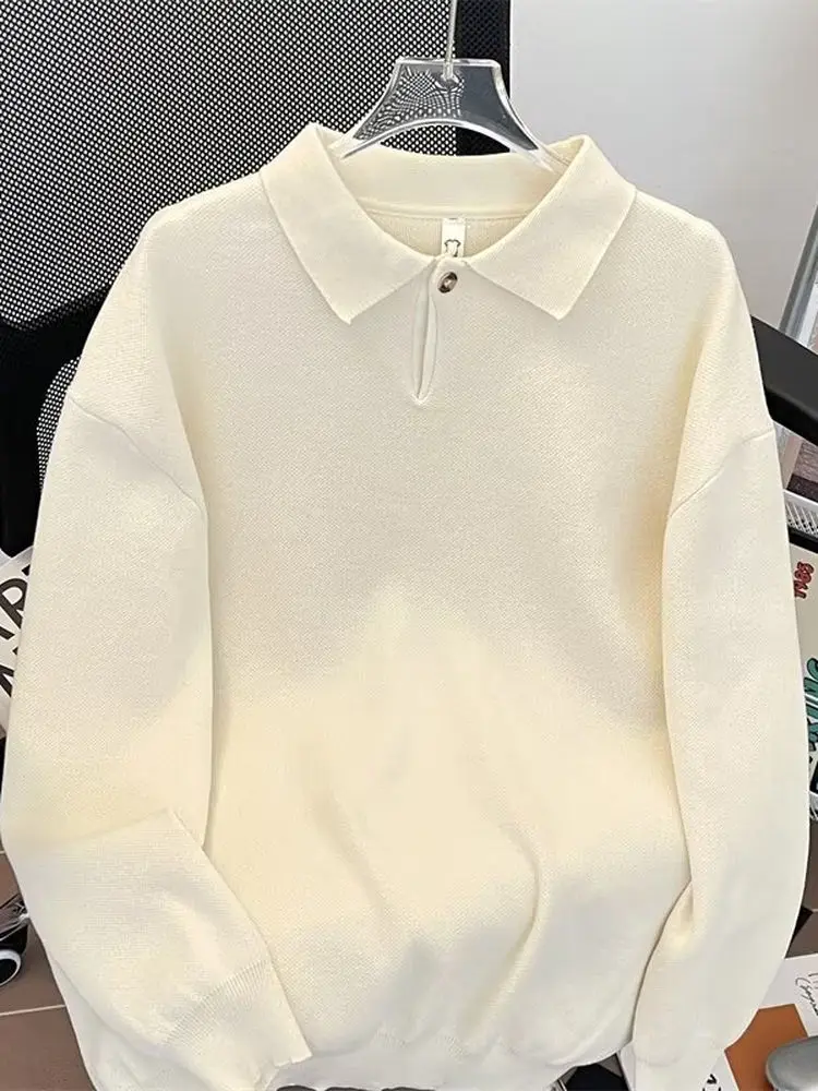 

Loose Fit Pure Color Collared Knitwear Base Layer irt Lazy Sle Top for Autumn And Winter Casual Wear Polyester Fiber