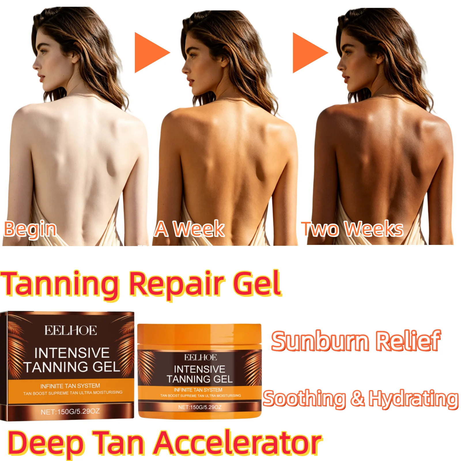 Tanning Repair Gel,Intensive Tan Booster Deep Tan Accelerato,Peel Prevention&Tan Extender,Instant Sunburn Relief,Anti Photoaging Shield,Weightless Refreshing Gel,Satin Shine & Hydrated Glow, Natural Tropical Vibe,Vegan & Cruelty-Free