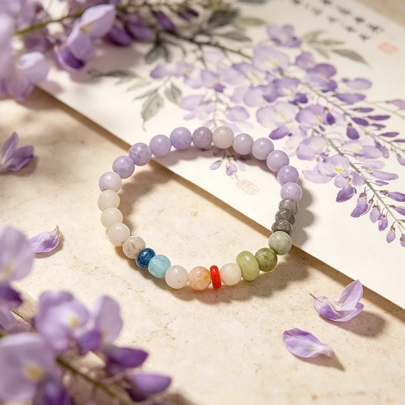 Rainbow 6mm Natural Multi Gemstone Beaded Bracelet Copper Spacer Beads New Chinese Style Handmade Jewelry Gifts
