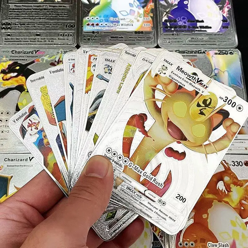 Cartes Pokémon VMAX colorées, carte feuille d\'or 3D, Charizard, Pikachu, Arc192., arc-en-ciel, anglais, français, allemand, espagnol, VSTAR, 27-55