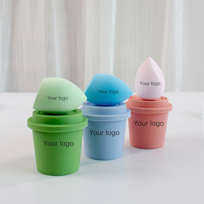 Mélangeur d'éponge cosmétique de beauté avec logo personnalisé, étiquette privée personnalisée, sans latex, tasse à café, éponge de maquillage, 50 pièces