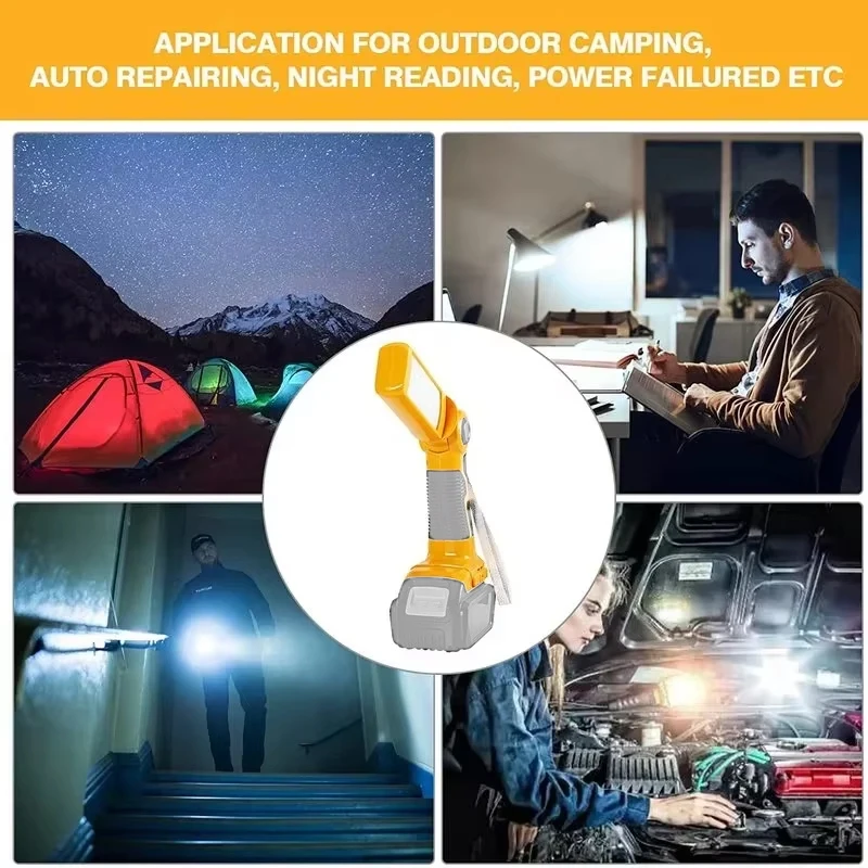 12W 14.4V-18V LED Lamp For DEWALT 18V 20V Lithium ion Battery DCB201 DCB200 Outdoor Spotlight Working Light Flashlight With USB