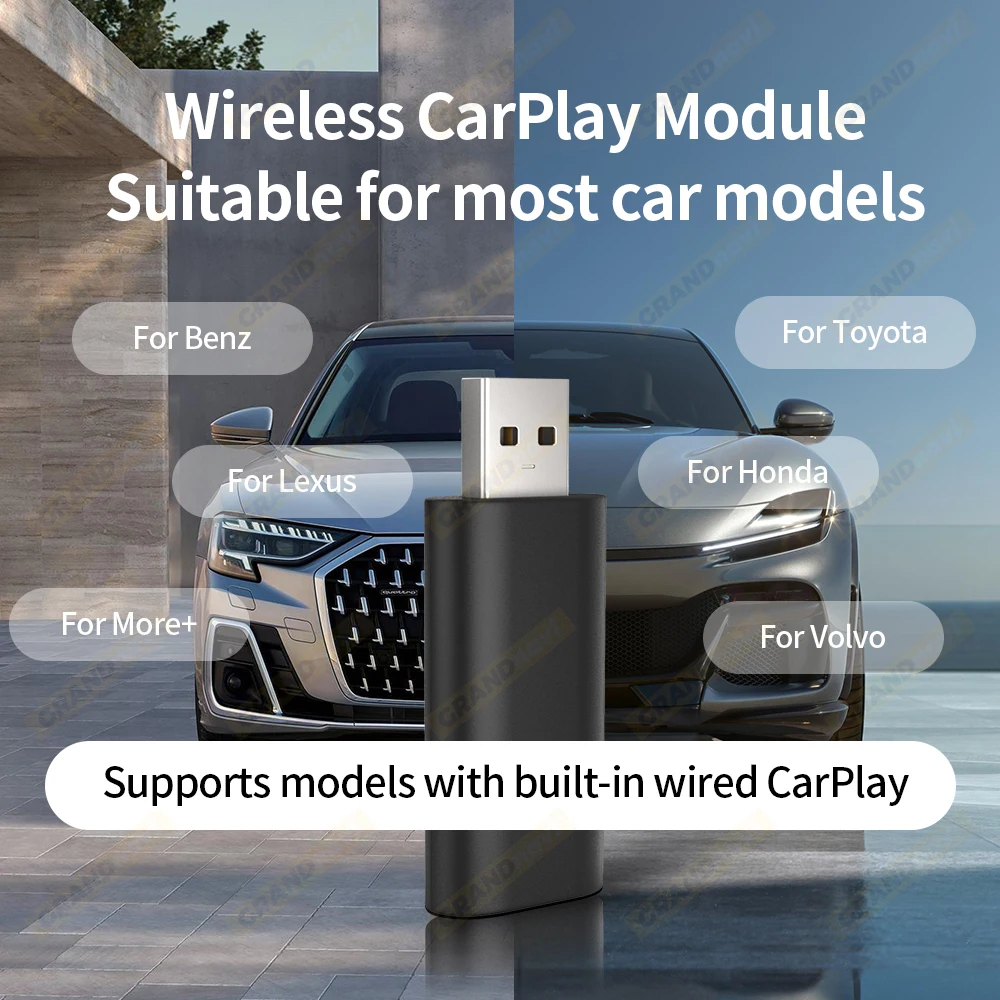 Grandnavi Mini Wireless Carplay Dongle Apple USB Adapter Car Multimedia Player for OEM Audi Volkswagen Volvo Ford Jeep Benz Car