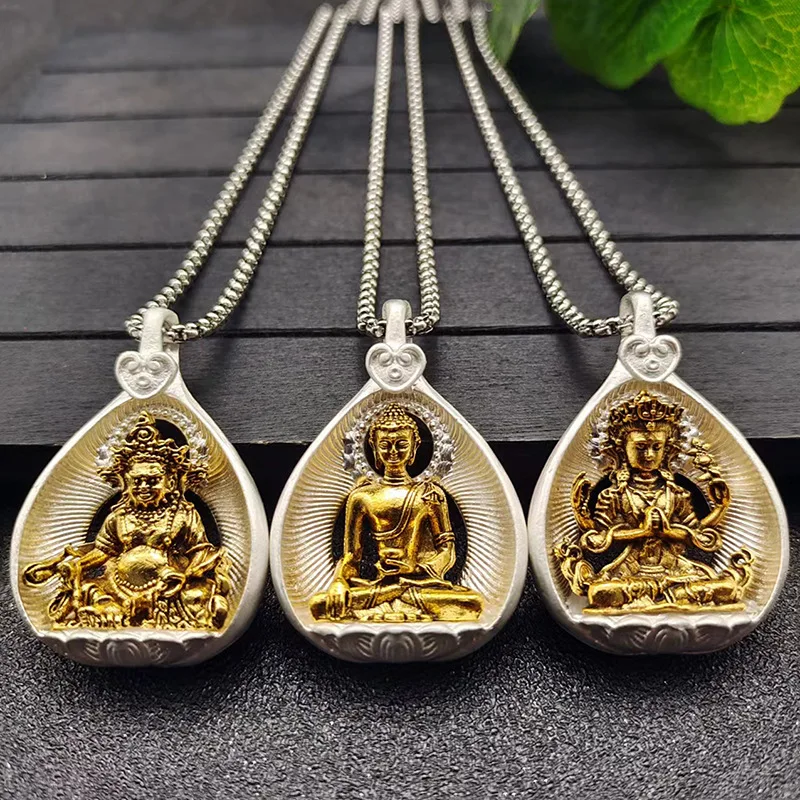 Buddha Statue Vintage Necklace Guardian God Buddha Natal Buddha Pendant Necklace Unisex Religion Peace Amulet Accessories Gift