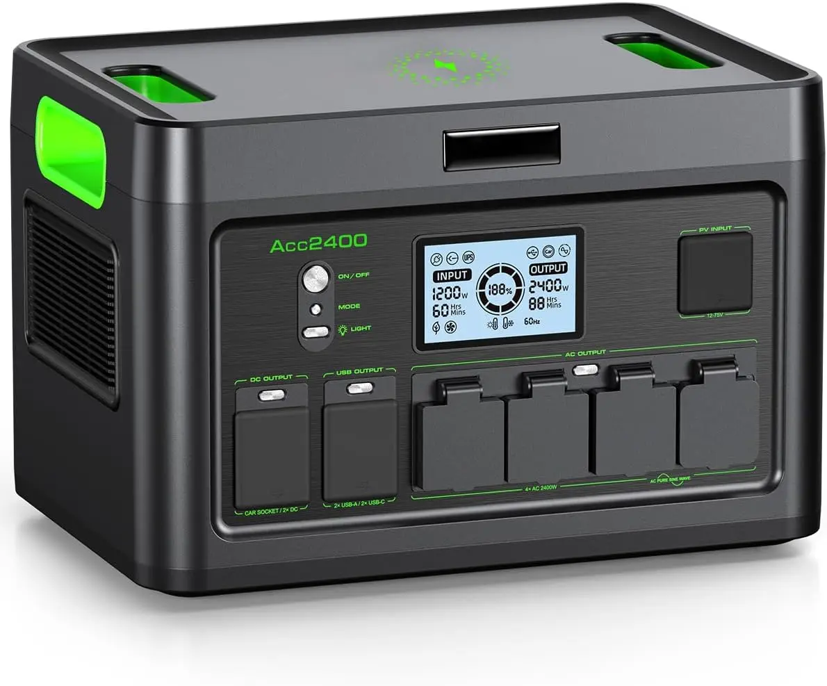 

Portable Power Station 2400W Solar Generator 1843.2Wh LiFePO4 AC Outlets for Home Travel