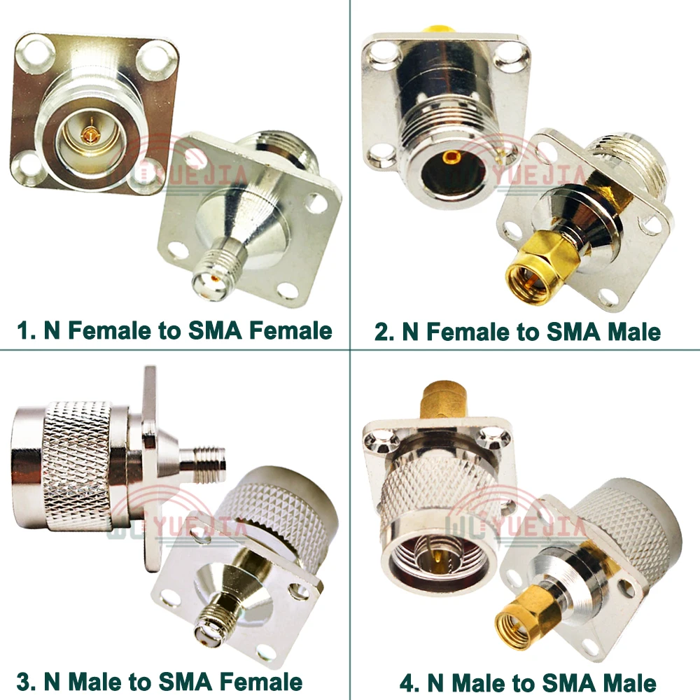 

1Pcs L16 N to SMA RF Adapter with 4 Hole Flange Panel Mount Chassis SMA Male Plug Female Jack to L16N RF Coaxial Connector Brass