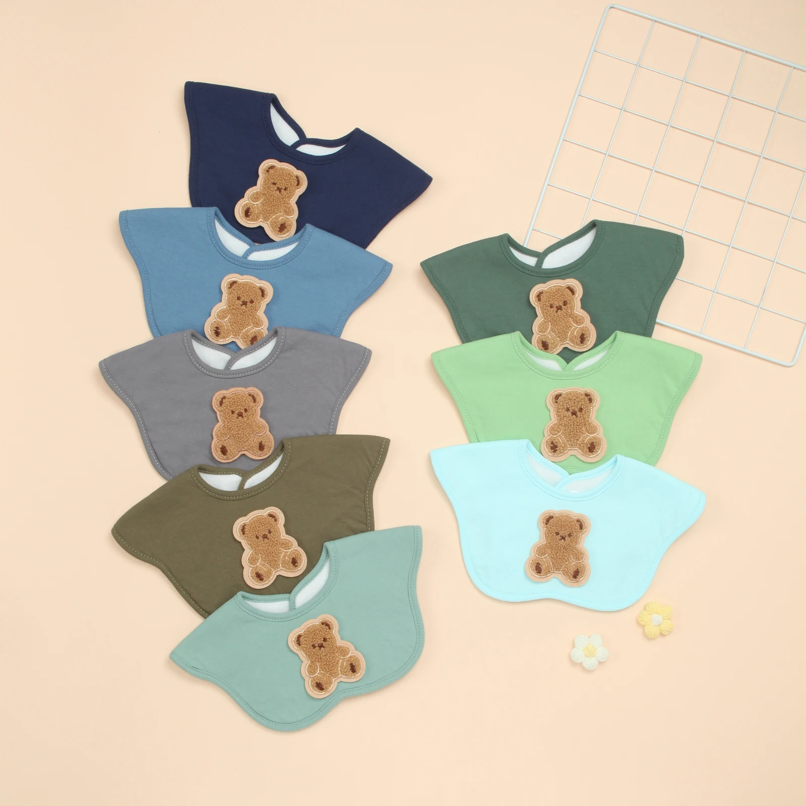 

8 упаковок детских нагрудников с милым медвежьим узором для прорезывания зубов, слюнотечения, кормления, мягких и впитывающих нагрудников унисекс