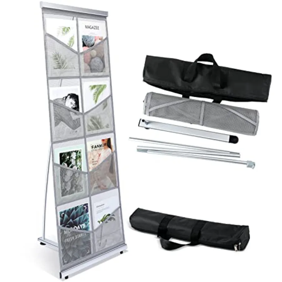 

Mesh Literature Brochure Holder with 8 Pocket Portable Magazine Display Roll Up Magazine Rack Lightweight Floor Standing