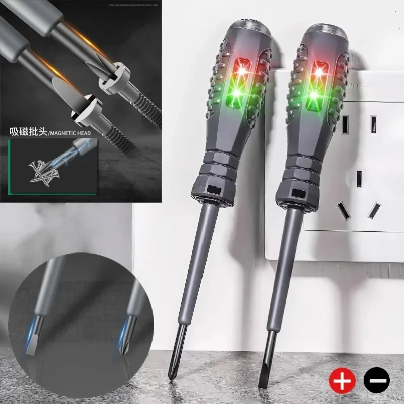 

Electrician Test Word/cross Screwdrivers AC Non-contact Induction Test Pen Voltage Tester 12-250V Red Green Induction Lights