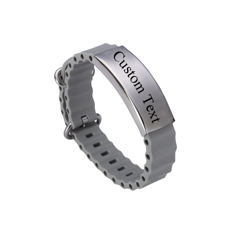 Fashion Engrave Logo Custom Name Bracelet Smooth Silicone Stainless Steel For Men Personality Jewelry