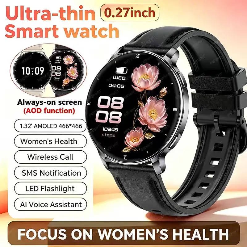 2026 newultra-thindiscoutdoorsportssmartwatch,1.32-inch AMOLEDfull touchscreen, lightweightandcompact,isthebestgift foryour wife